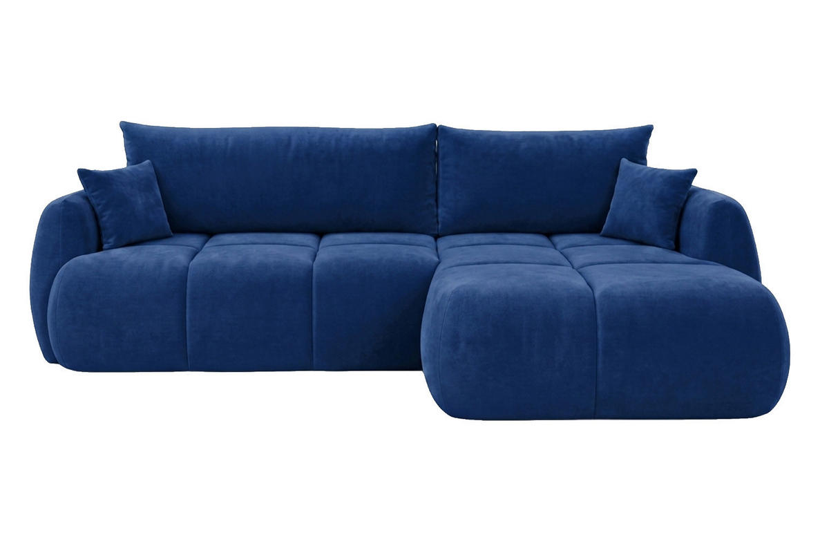ROHOVÁ SEDAČKA s rozkládací funkcí a úložným prostorem, sametová látka Bluvel, Inkoustově Modrá, Pravá, COCO - modrá, dřevo (275/180cm) - Kaiser Möbel