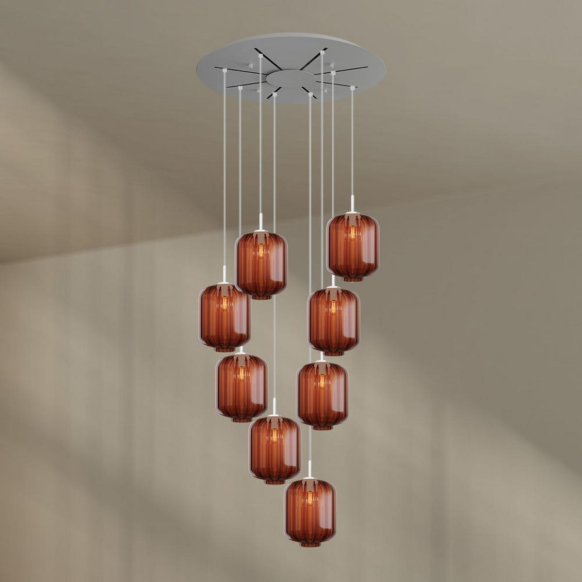 GALERIELEUCHTE Velo 8-flammig Braun Ø 25cm - Braun/Weiß, Glas (25/25/27cm) - s.luce