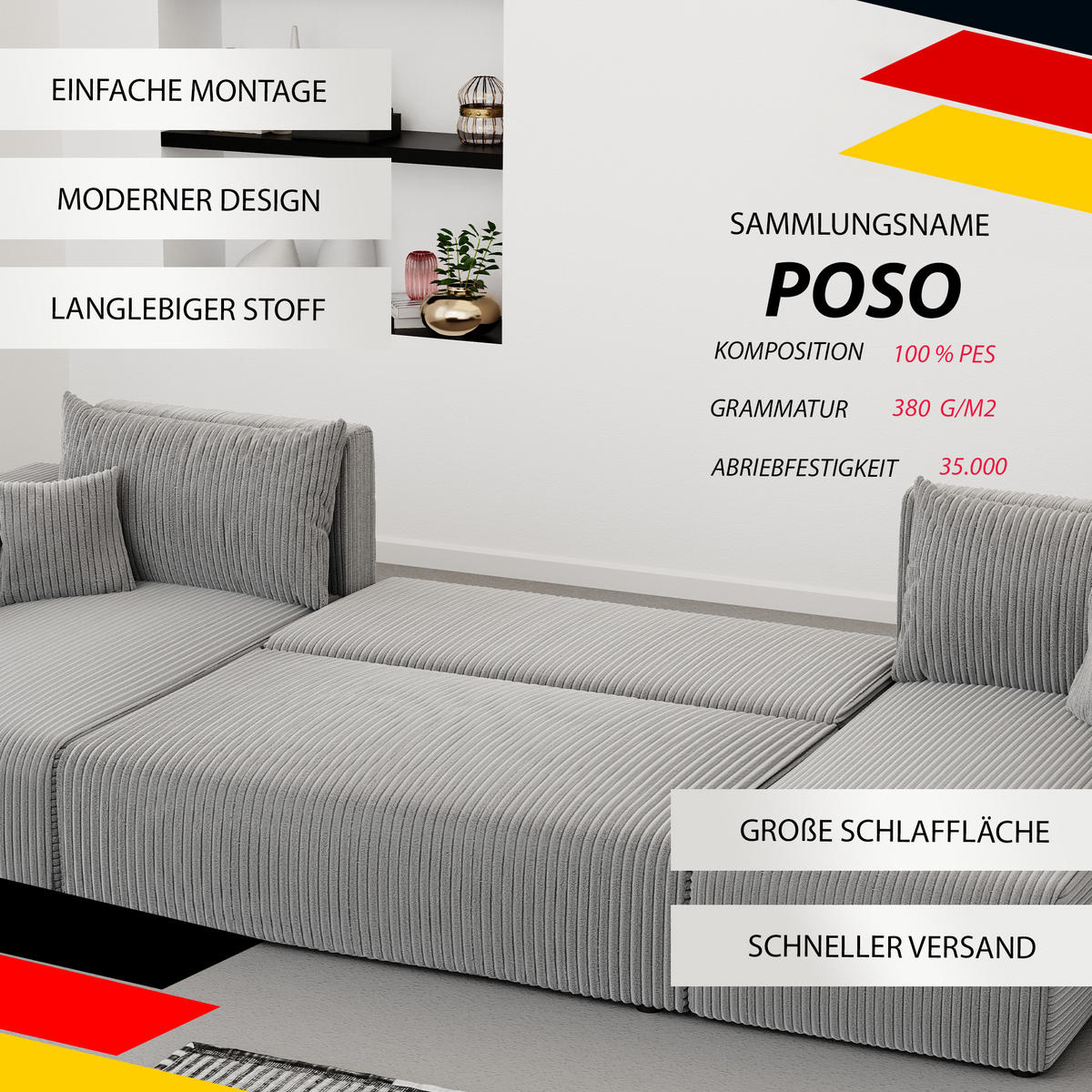 WOHNLANDSCHAFT mit Schlaffunktion und Bettkasten, Grau - Hellgrau/Schwarz, Kunststoff/Textil (318/79/145cm) - Idohome