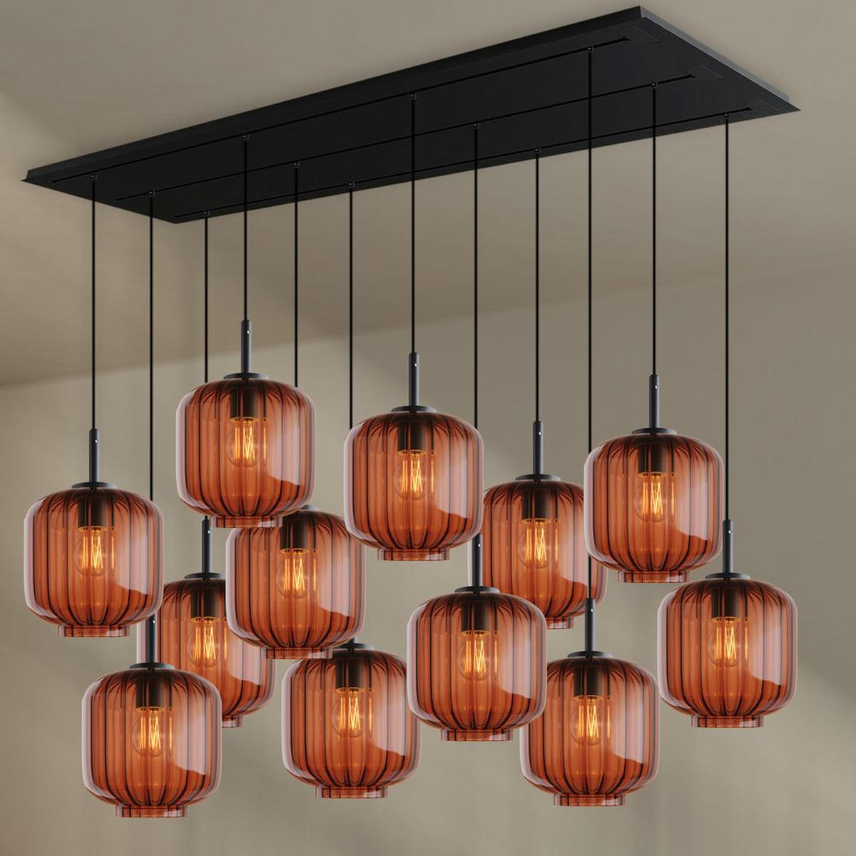 HÄNGELEUCHTE Velo 12-flammig Braun Ø 20cm - Schwarz/Braun, Glas (20/20/20cm) - s.luce
