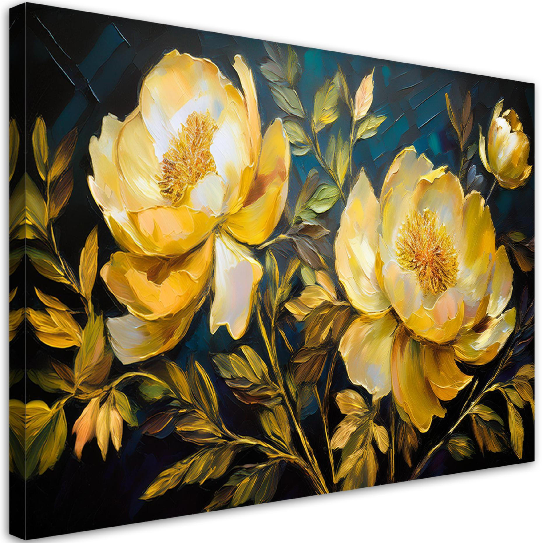 WANDBILD moderne blumen der gelben pfingstrosen - Goldfarben, Textil (60/40cm) - Feeby