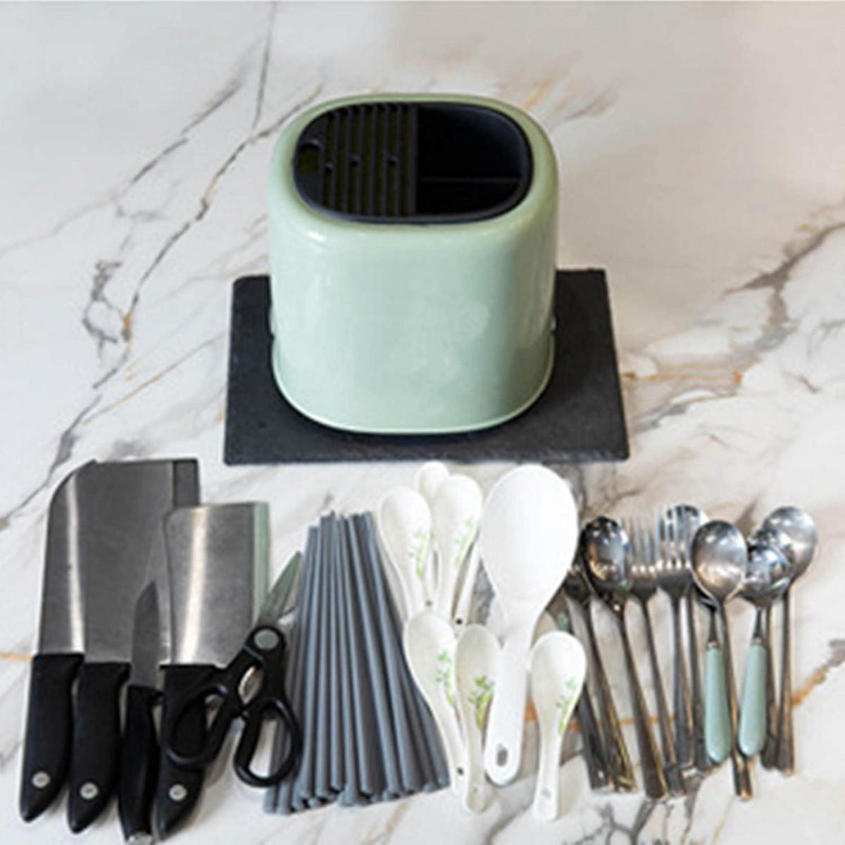 MESSERBLOCK Utensilienhalter Grün Retro - Grün, Kunststoff (15/20/15cm)