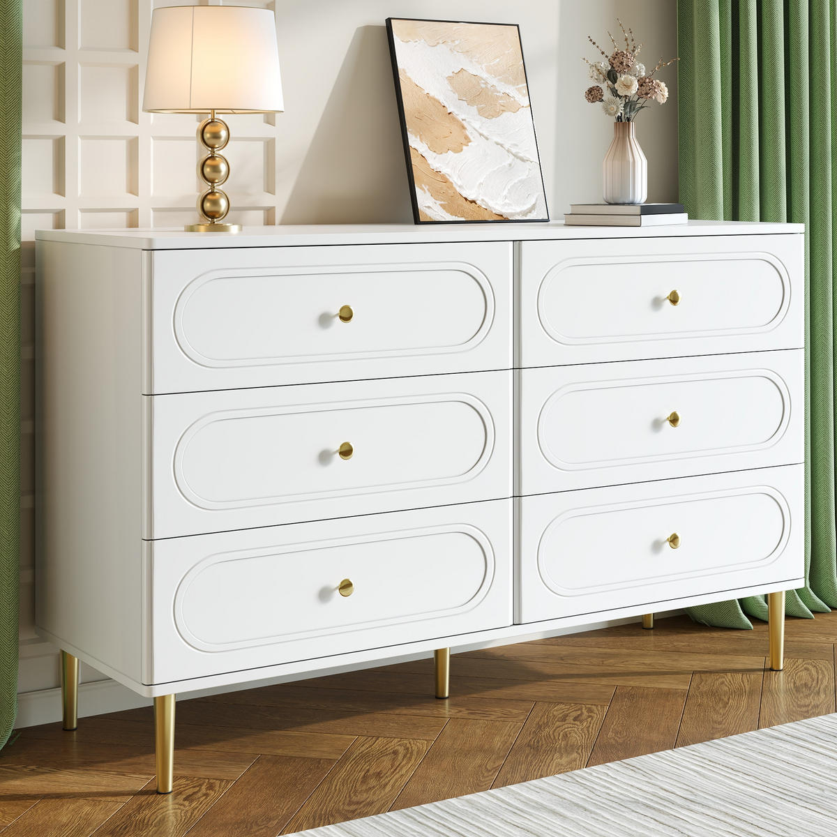 SIDEBOARD 6 Schubladen Metallfüße modern Stauraum - Weiß, Holzwerkstoff (40/75/120cm) - FLIEKS