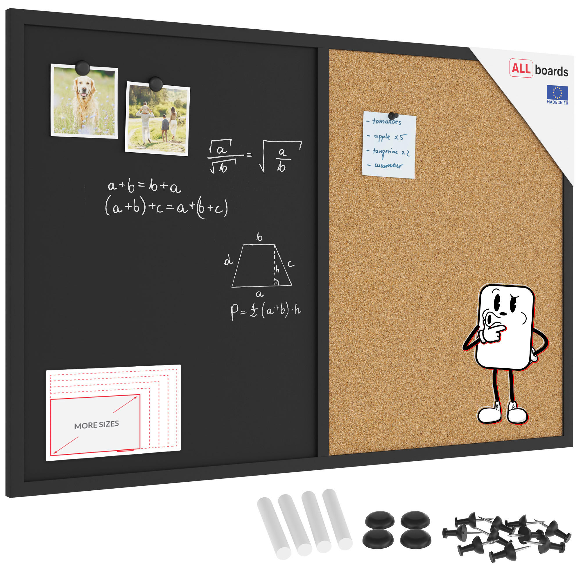 KOMBITAFEL Kork / schwarz magnetisch 90x60 Holzrahmen schwarz lackiert - Schwarz/Braun, Holz (90/60/1.5cm) - ALLboards