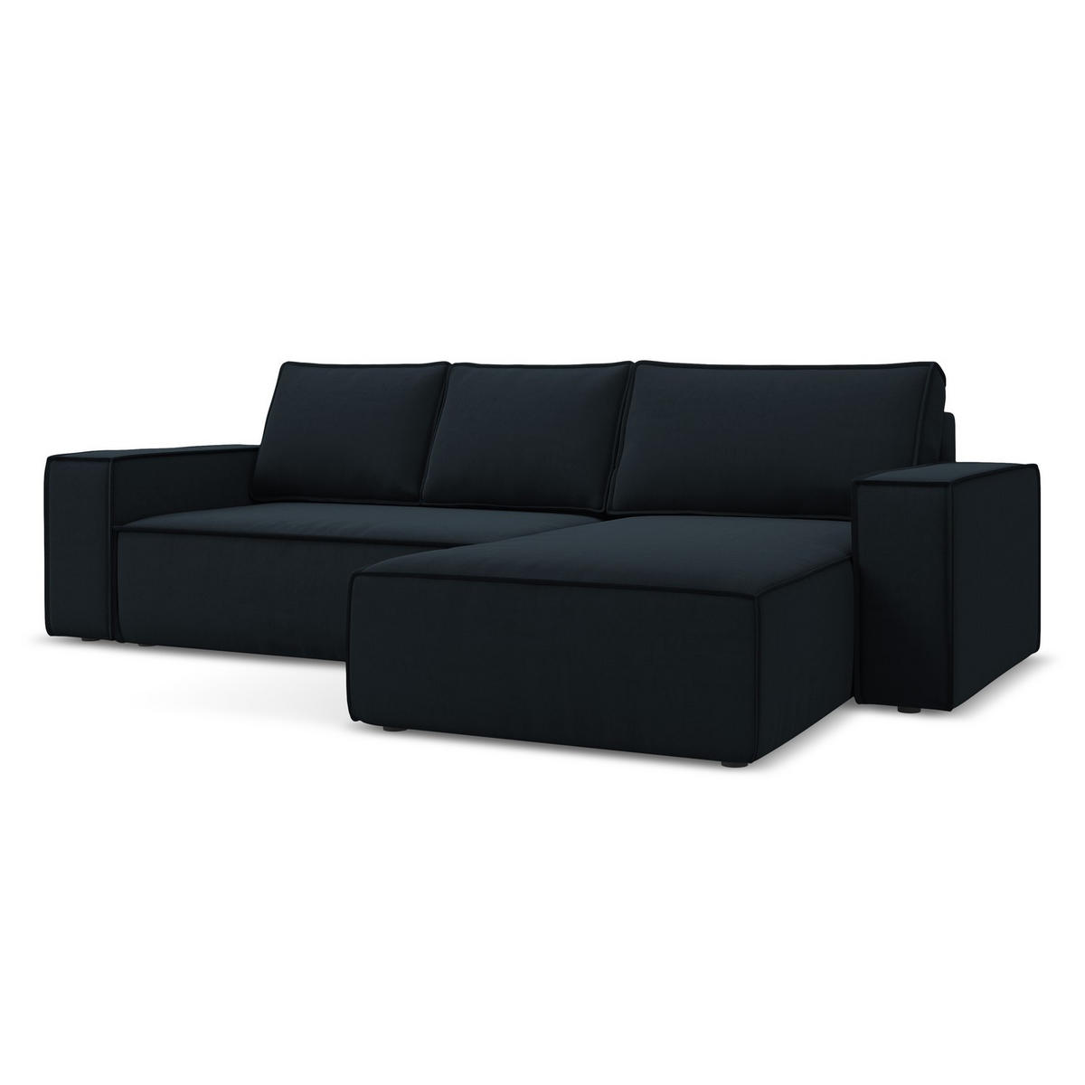 ECKSOFA mit Schlaffunktion Samt Stoff Blau - Blau/Schwarz, Kunststoff/Textil (290/185cm) - LaMiaSofa