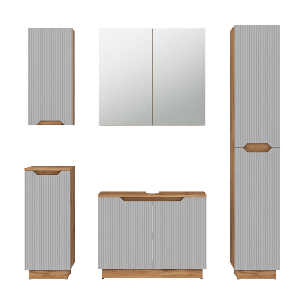 KOUPELNOVÝ NÁBYTEK Lotta Dubový/šedý pruhovaný - šedá/barva dubu, kompozitní dřevo (79.6/62.1/32cm) - Vicco