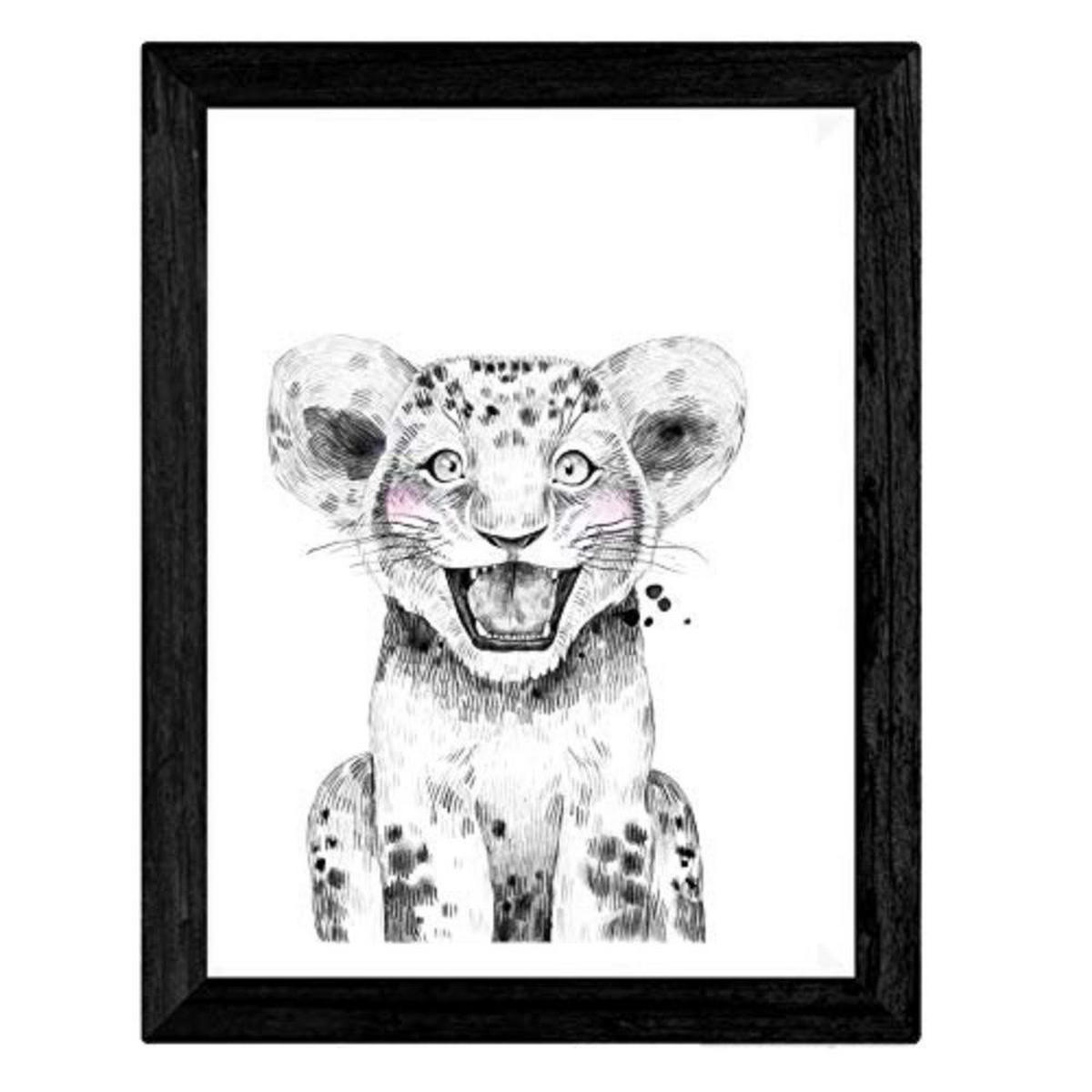 POSTER Set mit 4 SchwarzweissKinderTieren A3 Schwarzer Rahmen - Schwarz, Papier (29.7/3cm) - Nacnic