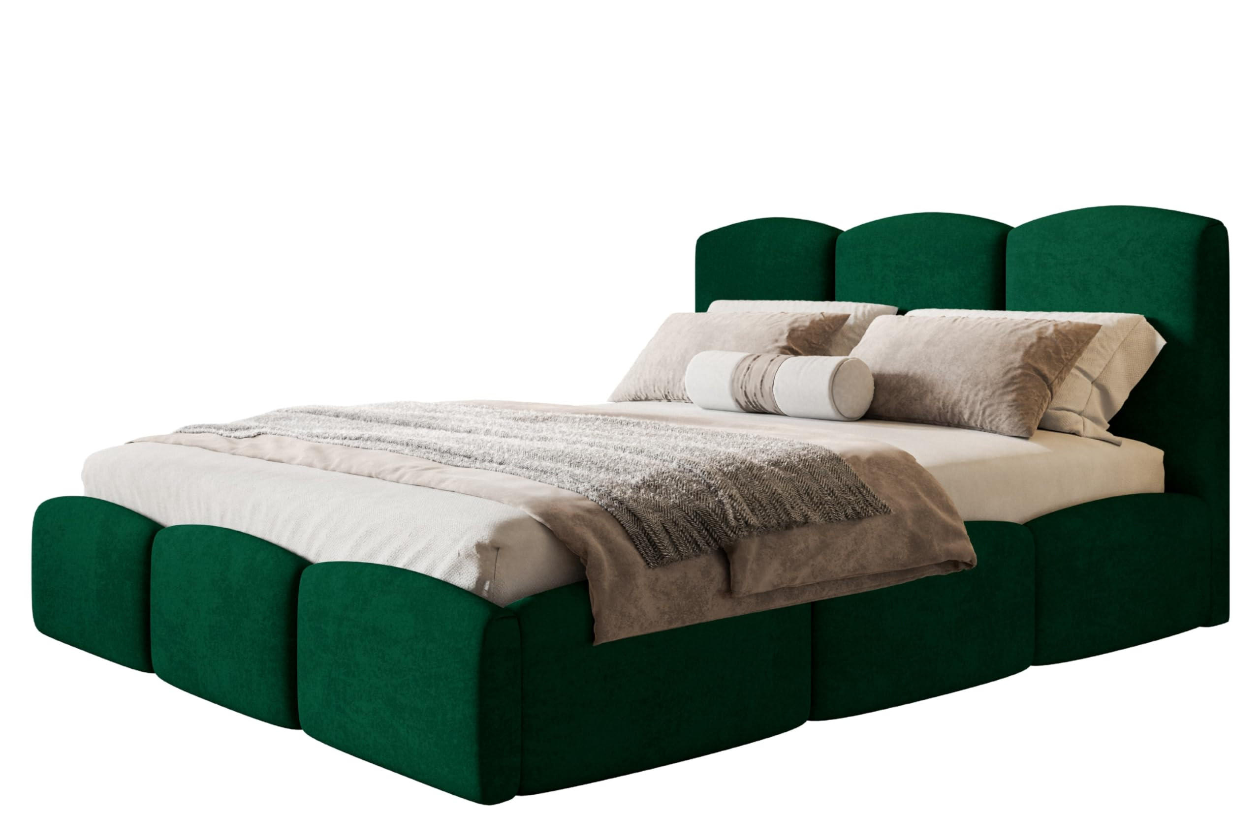 BETT 90x200 - Polsterbett mit Bettkasten und Metallrahmen - Modern Betten - Glatter Kronos-Stoff- Kollektion Zoya - Grün - Grün, Holz/Textil (90/200cm) - Alpi-Möbel
