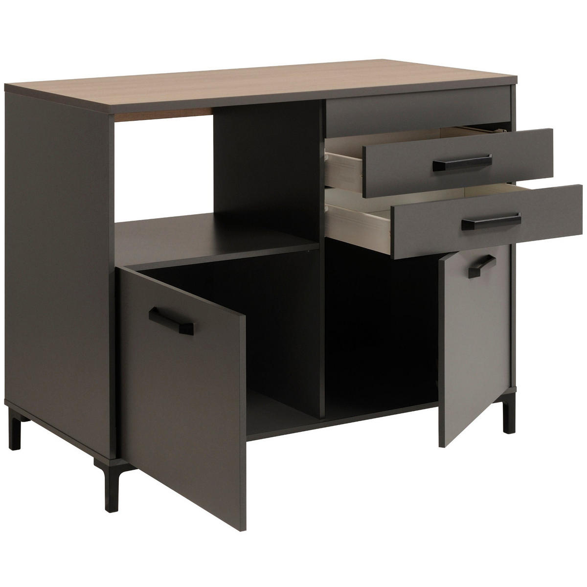 KÜCHE Set 3-tlg. grau Küchenzeile mit Regal, Breite 238 cm - Multicolor/Schwarz, Holzwerkstoff/Kunststoff (238/189/60cm) - Parisot Meuble