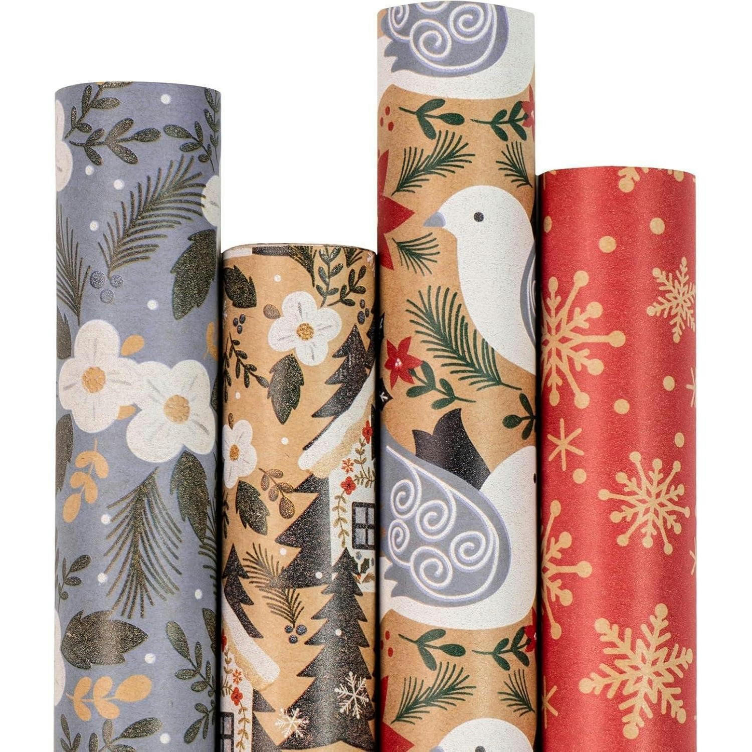 GESCHENKPAPIER 4 Rollen 43,5 x 305 cm Kraftpapier Weihnachtsmotive - Multicolor, Papier (4/44/15cm)