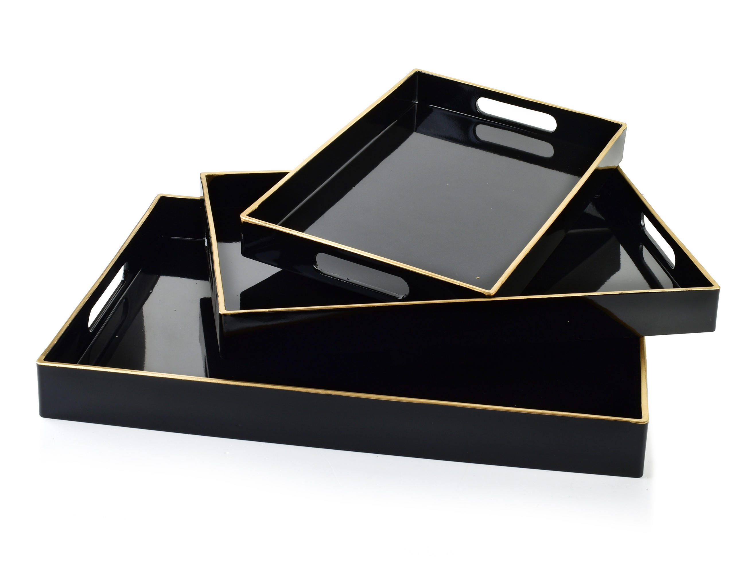 SERVIERTELLER Blanche Schwarz 3er Set 40/30/4cm Plastik - Schwarz, Kunststoff (30/4/40cm) - Mondex