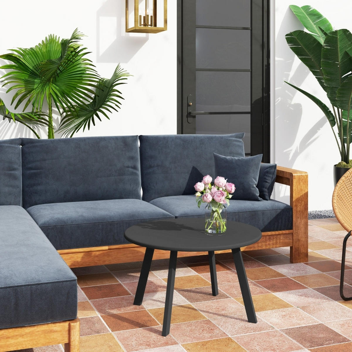 GARTEN BEISTELLTISCH Ø70 cm Schwarz - Schwarz, Metall (70/70/42cm) - ComfortXL