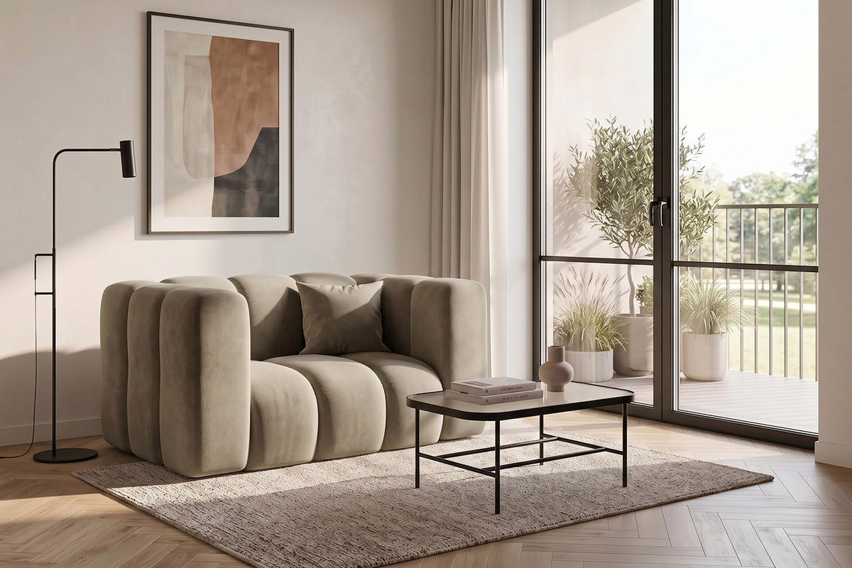 KŘESLO Modulární, Moderní Design, Sametová Látka Riviera, Béžové, GRAND - béžová, dřevo (137/70/89cm) - Kaiser Möbel