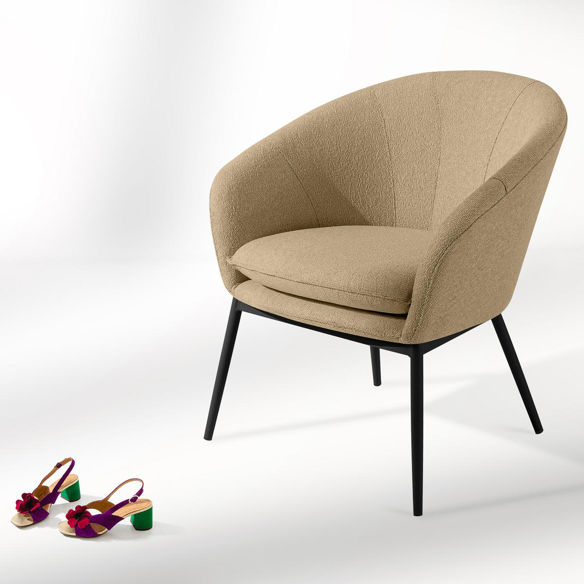 GARTENMÖBELSET SOLIS Gartenlounge-Set, warm beige/schwarz - Beige, Textil/Metall - KONSIMO®