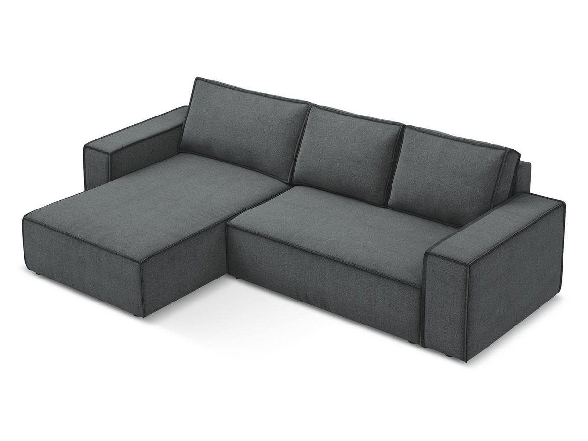 ECKSOFA mit Schlaffunktion Strukturstoff Stoff Grau - Schwarz/Grau, Kunststoff/Textil (185/290cm) - Makamii