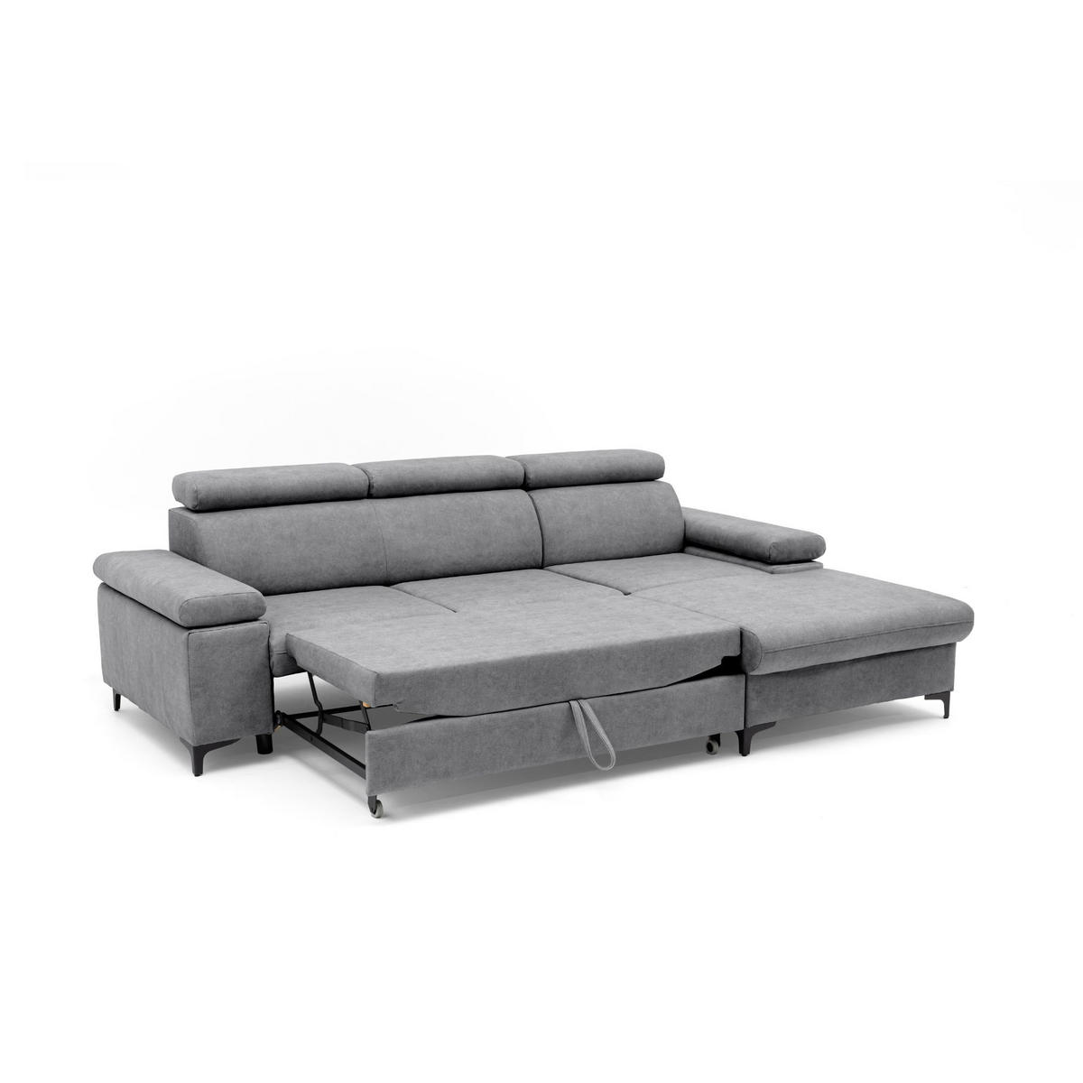 ECKSOFA MAVIC L Rechts mit Schlaffunktion Velours Grau - Schwarz/Grau, Glas/Holz (257/176cm) - Muffo