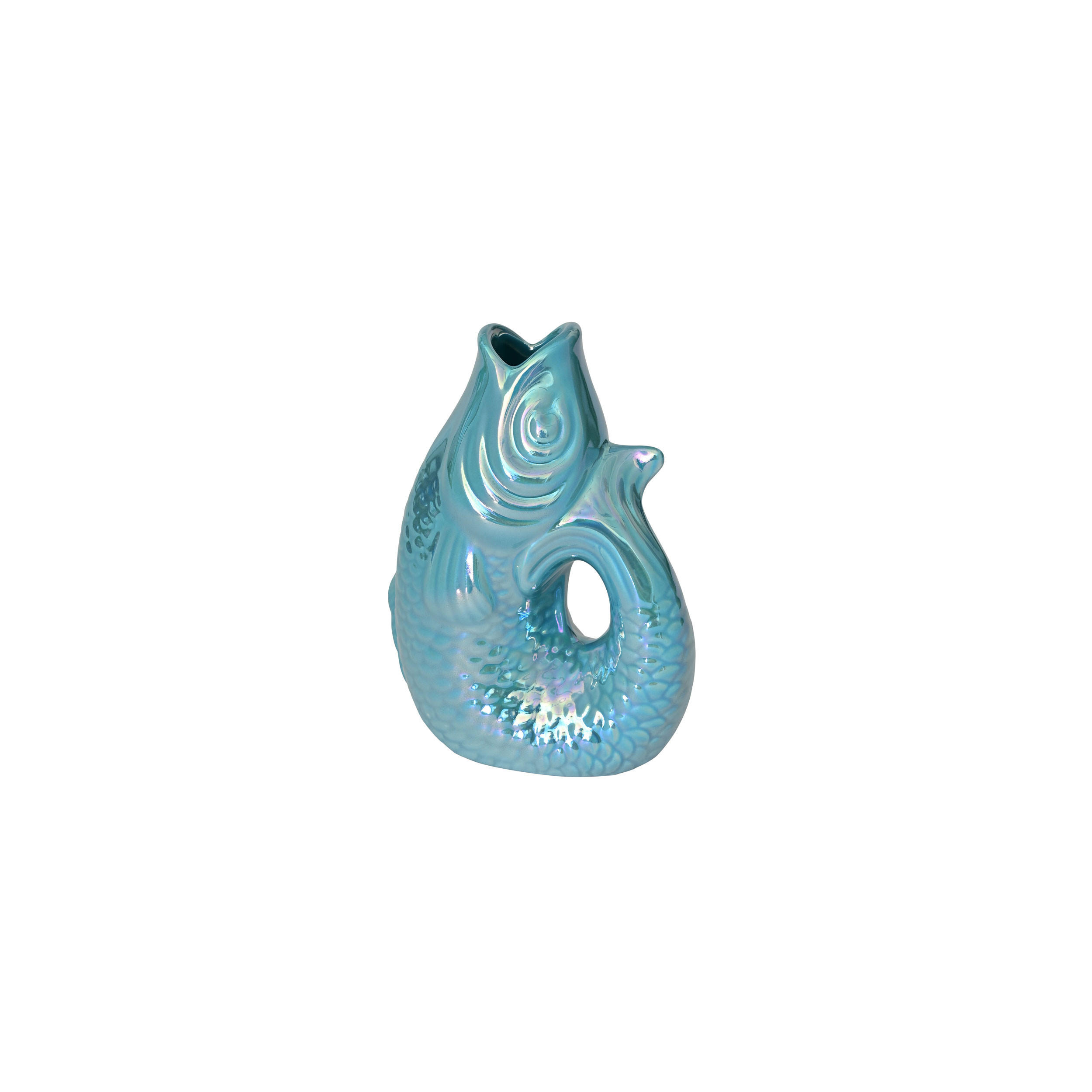 VASE Monsieur Carafon XS, Fisch-Form, Steingut, Rainbow Ocean, 13 cm - Blau, Keramik (14cm) - Gift Company