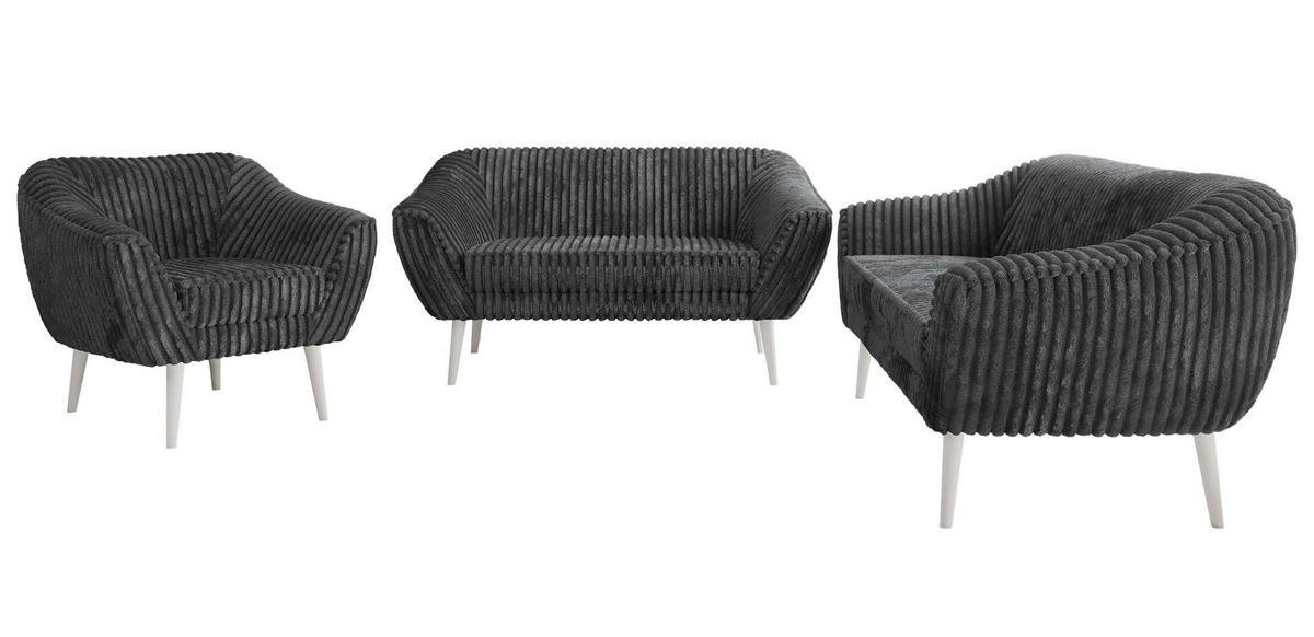 SITZGARNITUR PIRS 3+2+1 - Grau Cord - Weiße Beine - Weiß/Grau, Holzwerkstoff/Textil (180/75/74cm) - MKS
