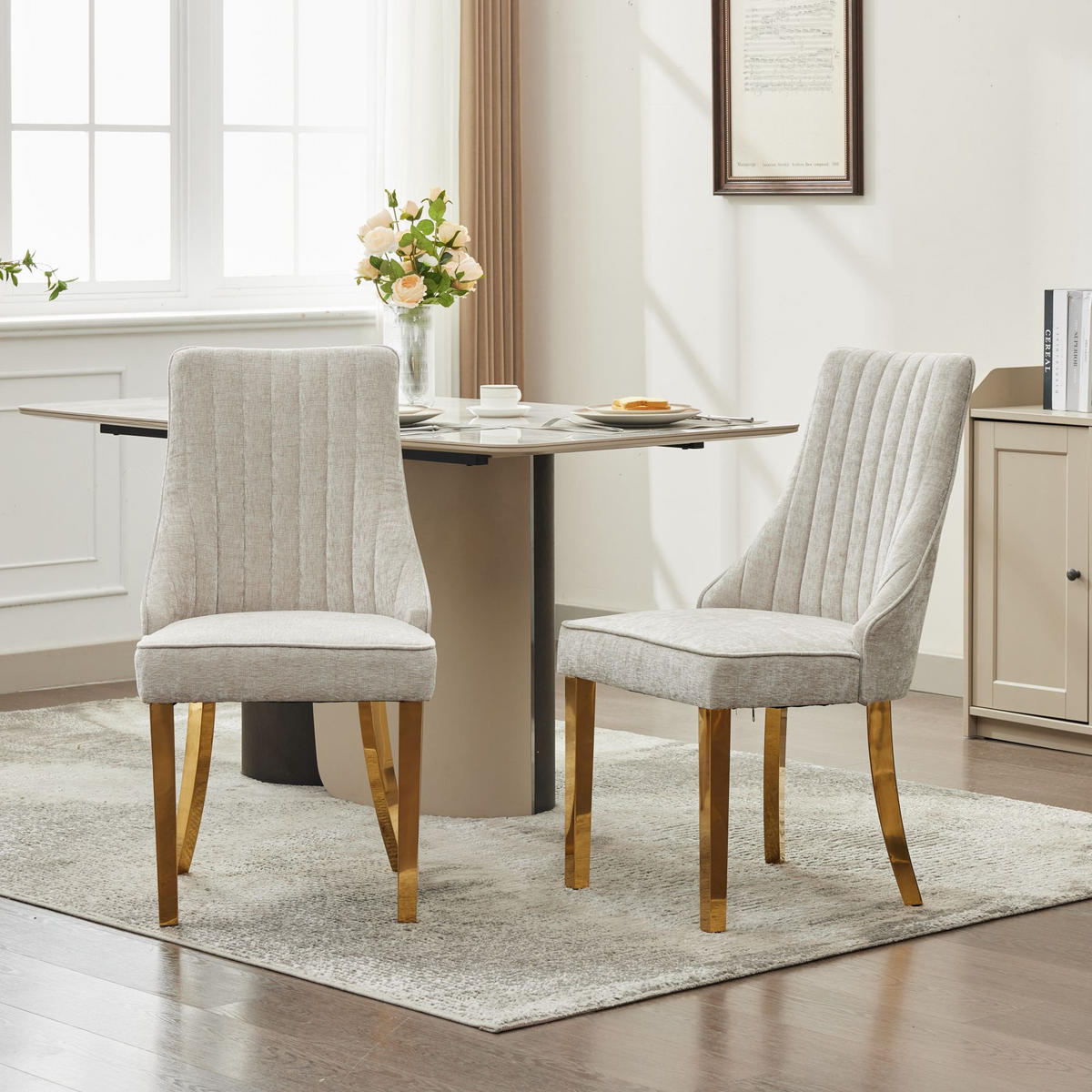 STUHL-SET DE-36306 2 Stück mit goldenen Metallbeinen Beige - Beige, Holz (50/95/65cm) - ComfortXL