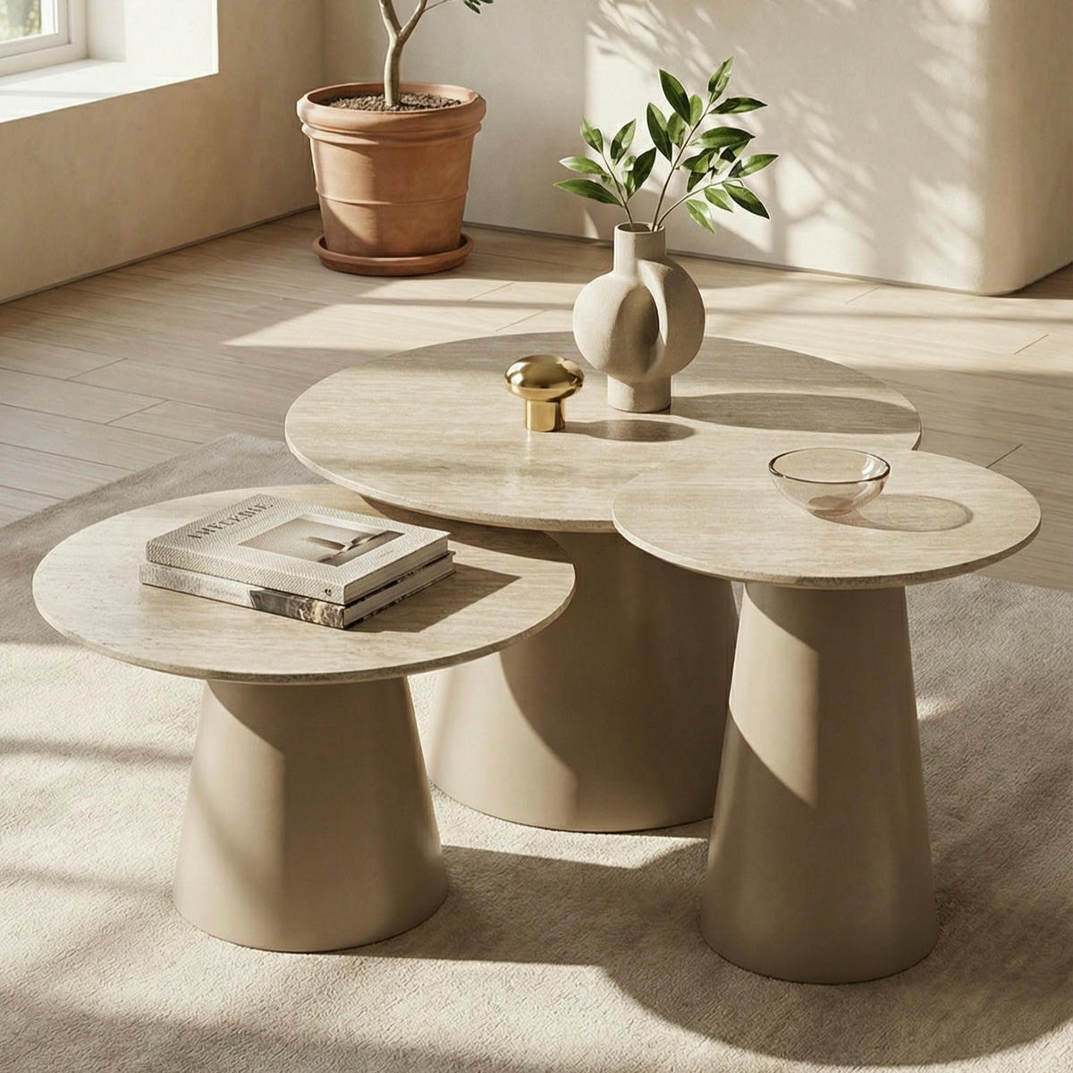 COUCHTISCH rund Beige 45/45/50 cm - Beige, Holzwerkstoff (45/45/50cm) - Furnhouse