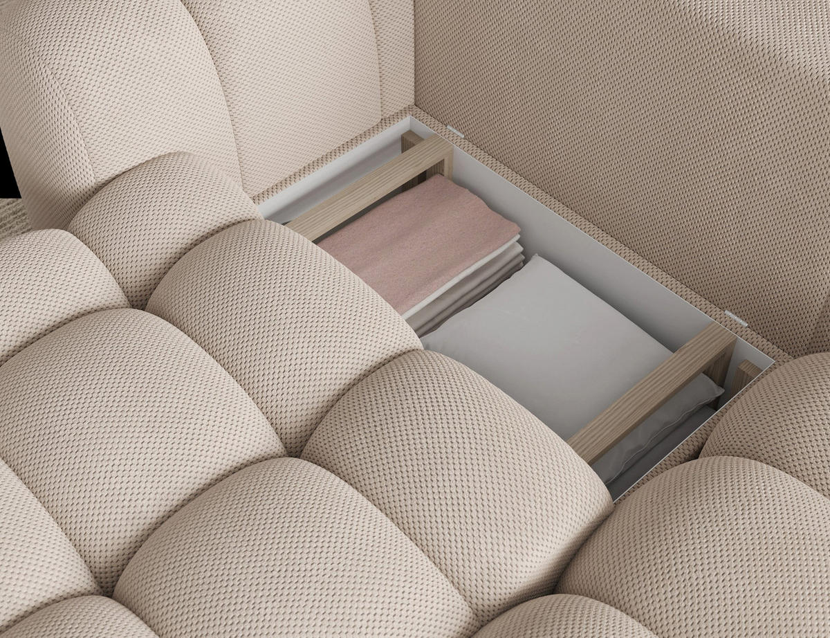ECKSOFA COZION L-Form mit Schlaffunktion & Bettkasten – Modernes 3-Sitzer Sofa, HR-Kaltschaum, Wellenfederung, 267 × 165 cm - Beige/Schwarz, Kunststoff (267/165cm) - Wohnideebilder