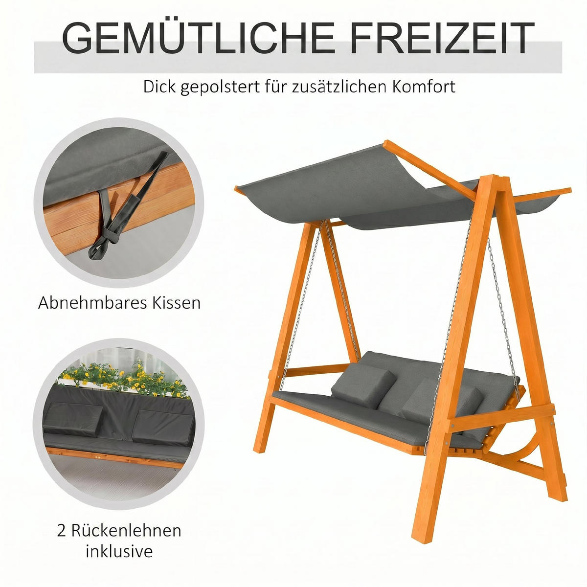 HOLLYWOODSCHAUKEL Grau 225.5/130.0/180.0cm - Grau, Holz (130/180/225.5cm)