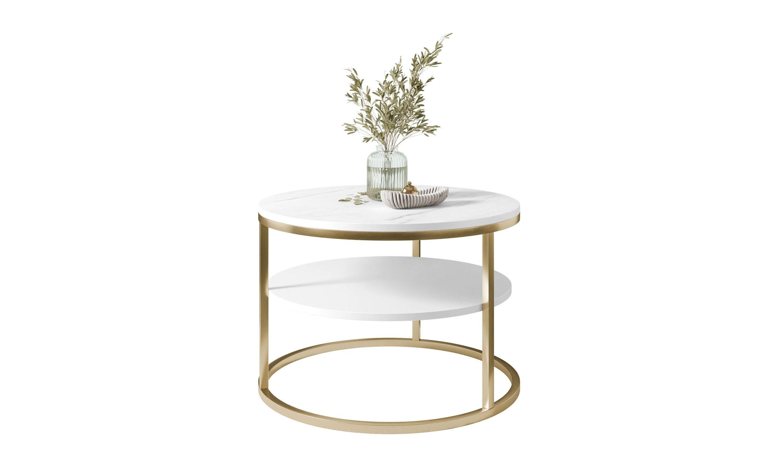 COUCHTISCH CIRI SLIM MAT Ø60/41 cm gebürstetes Gold / Marmor levanto - Goldfarben/Weiß, Holzwerkstoff/Metall (60/60/41cm) - Lookway