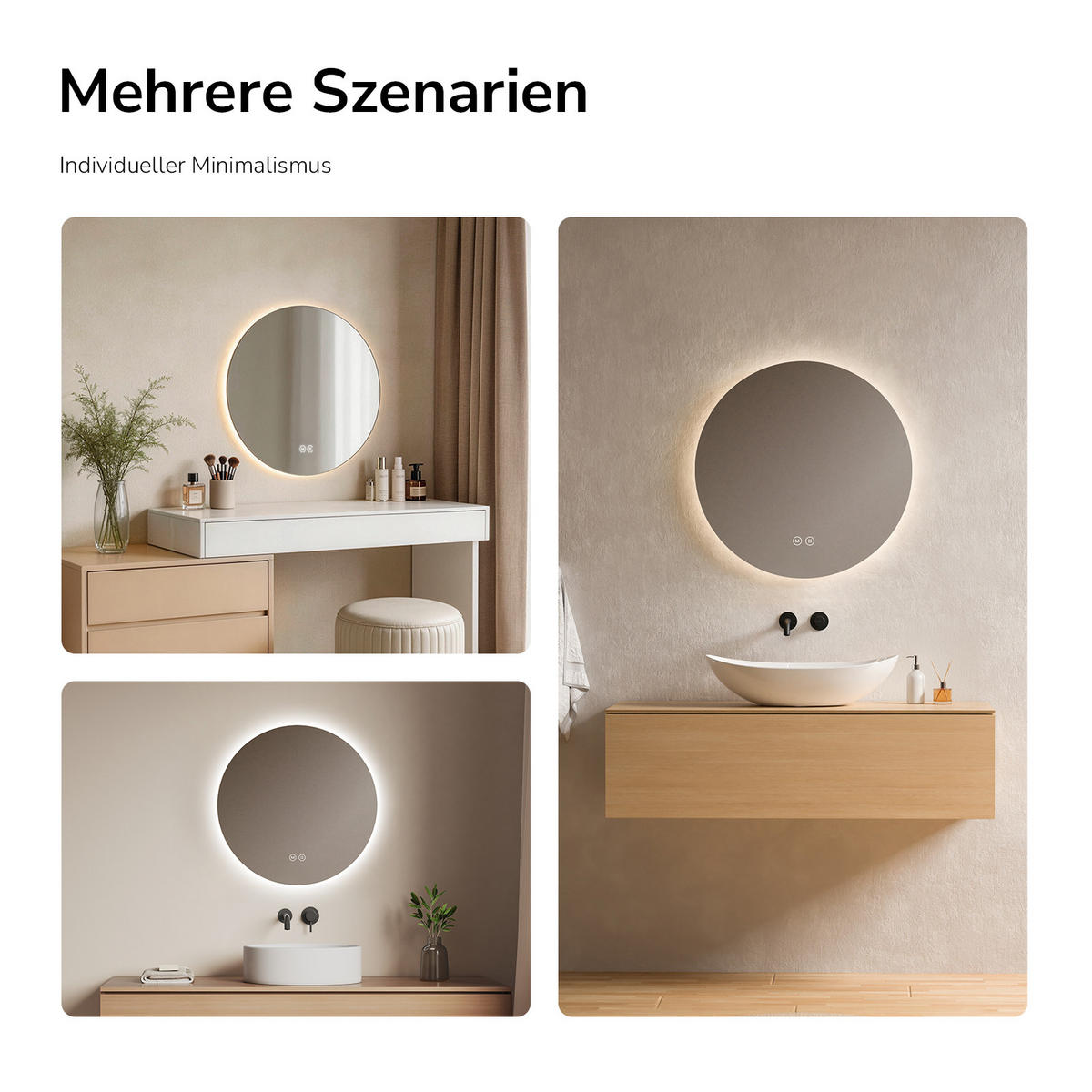 BADSPIEGEL rund mit Beleuchtung rahmenlos Ø50 cm - Weiß, Glas (50/50/3cm) - EMKE