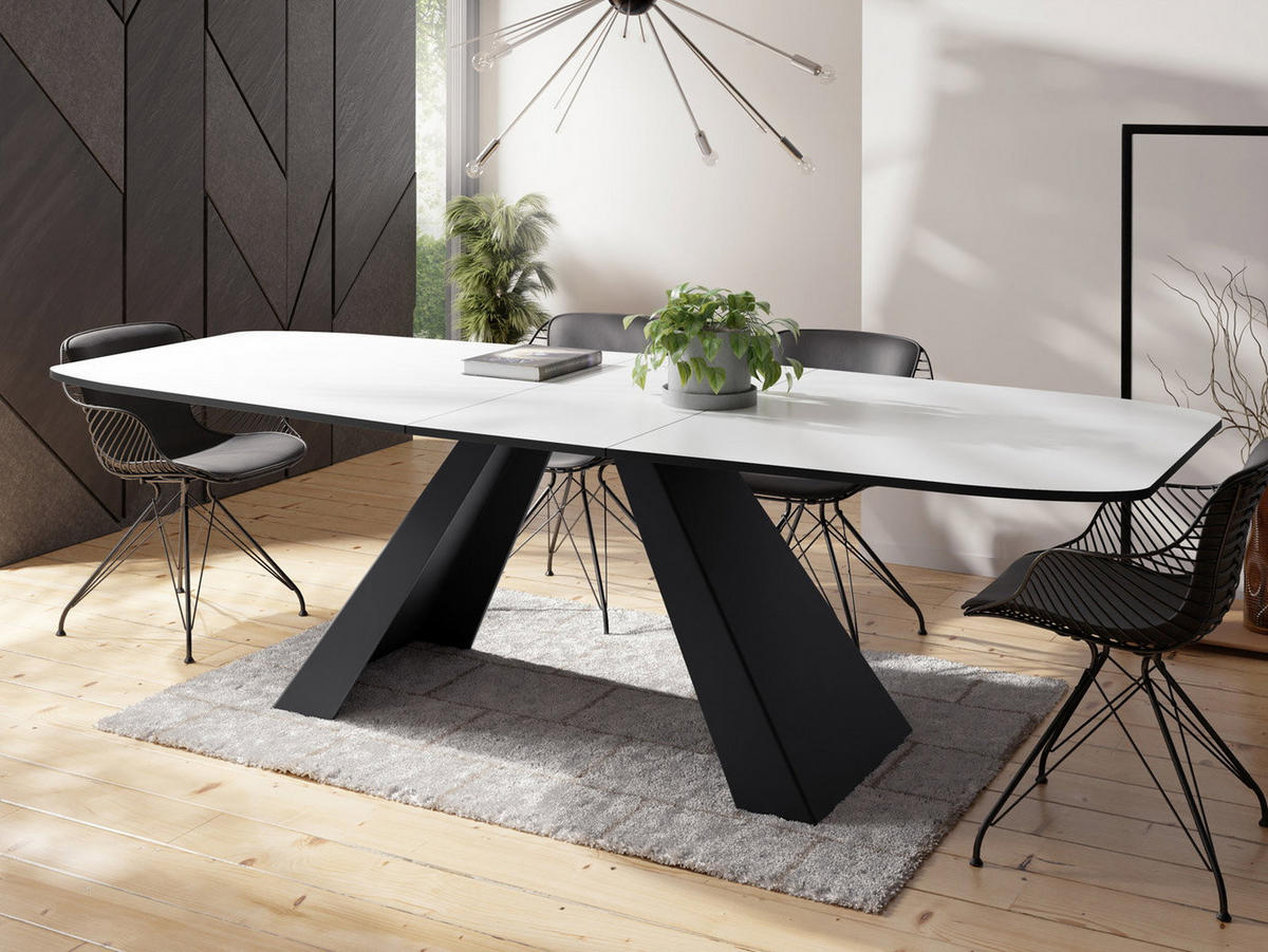 ESSTISCH Monte rechteckig ausziehbar, Weiß 160-200/80/76 cm - Schwarz/Weiß, Holzwerkstoff/Metall (80/198/76cm) - WFL GROUP