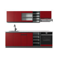 KÜCHENZEILE R-Line Rot/Anthrazit 240 cm J-Shape, AP Marmor - Anthrazit/Rot, Holzwerkstoff (240/206.8/60cm) - Vicco