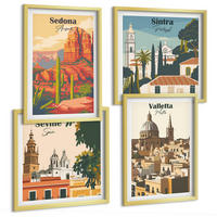 BILDER SET 4er Set - 50x50 cm & 40x60 cm Goldrahmen - Retro-Stadtansichten Sedona Sintra - Goldfarben, Kunststoff (50/50cm) - TULUP