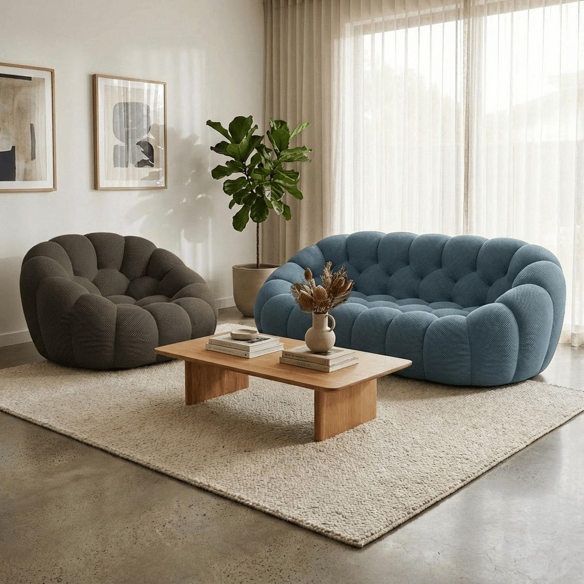 SITZGARNITUR Cocoon Sofa und Sessel Blau und Schokolade - Blau/Braun, Textil (190/75/113cm) - COCO Living