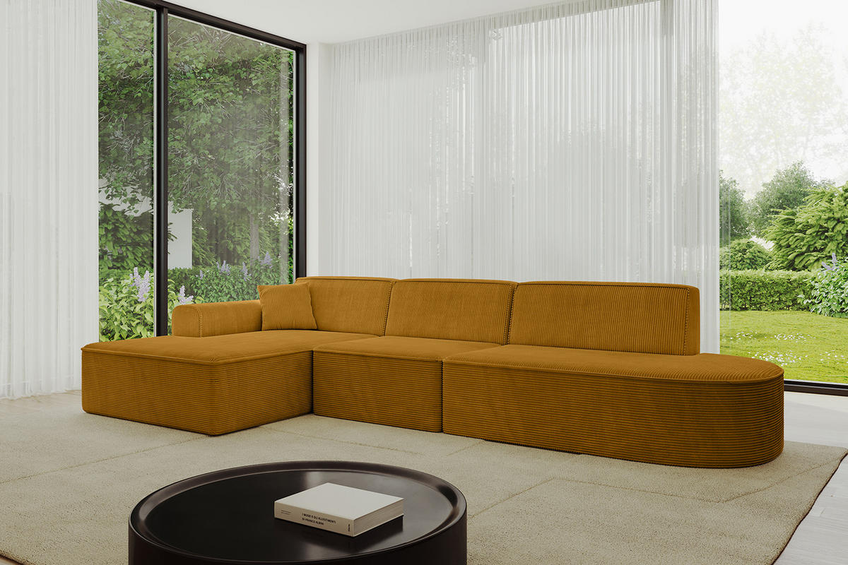 ECKSOFA Ottomane Links IREA-L2-v3 - 318x165x76 cm Senfgelb - Currygelb, Holzwerkstoff/Textil (318/165cm) - ALTDECOR
