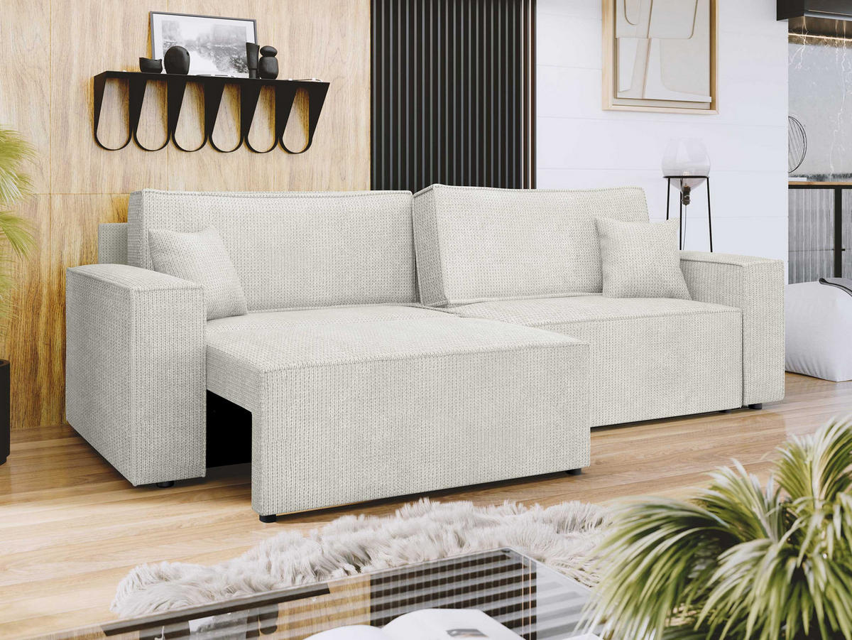 SCHLAFSOFA Karl mit L-Funktion - Creme/Schwarz, Holz/Kunststoff (245/82/139cm) - MIRJAN24