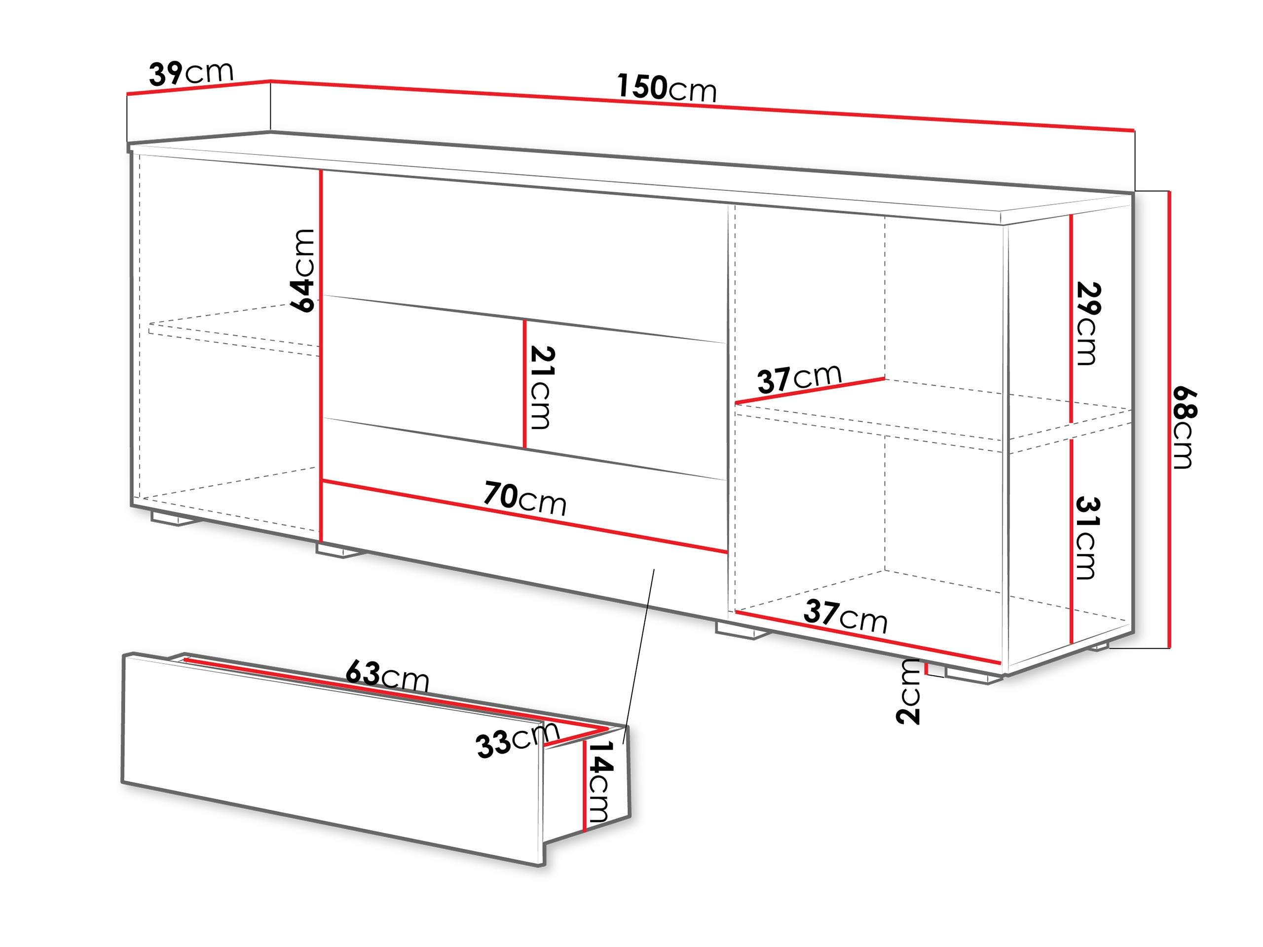 Thumbnail - Mirjan24 Kommode, Weiß, Weiß Hochglanz, Holzwerkstoff, 3 Schubladen, 150x68x39 cm, Wohnzimmer, Kommoden & Sideboards, Ko...