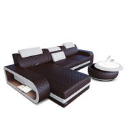 ECKSOFA Sofa Berlin Dunkelbraun Weiß Echtleder - Dunkelbraun, Leder (308/198cm)
