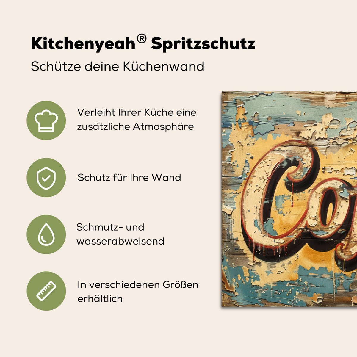SPRITZSCHUTZ KÜCHE Kaffee - Vintage - Braun - Tasse 90x60 cm - Teakfarben, Metall (90/0.3/60cm) - MuchoWow