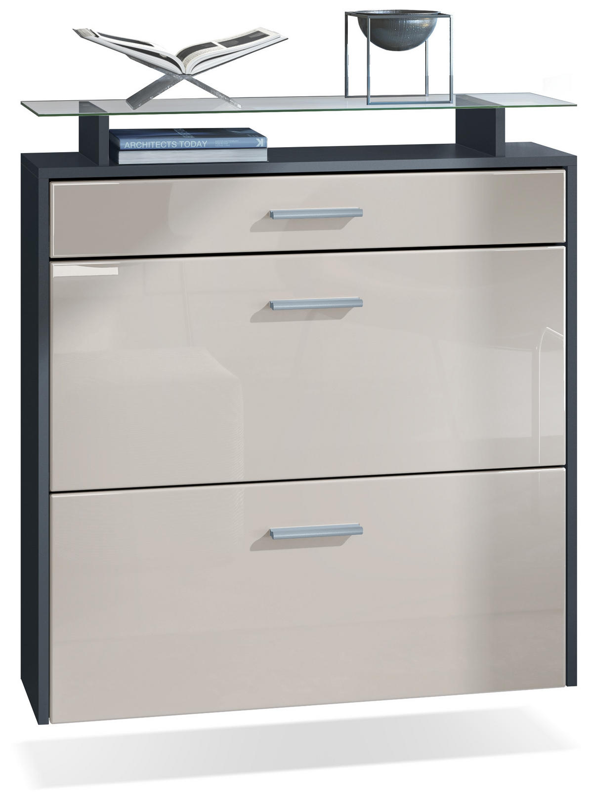 SCHUHSCHRANK Malea Fronten in Sandgrau Hochglanz - Sandfarben, Holzwerkstoff (89/96/23cm) - Vladon