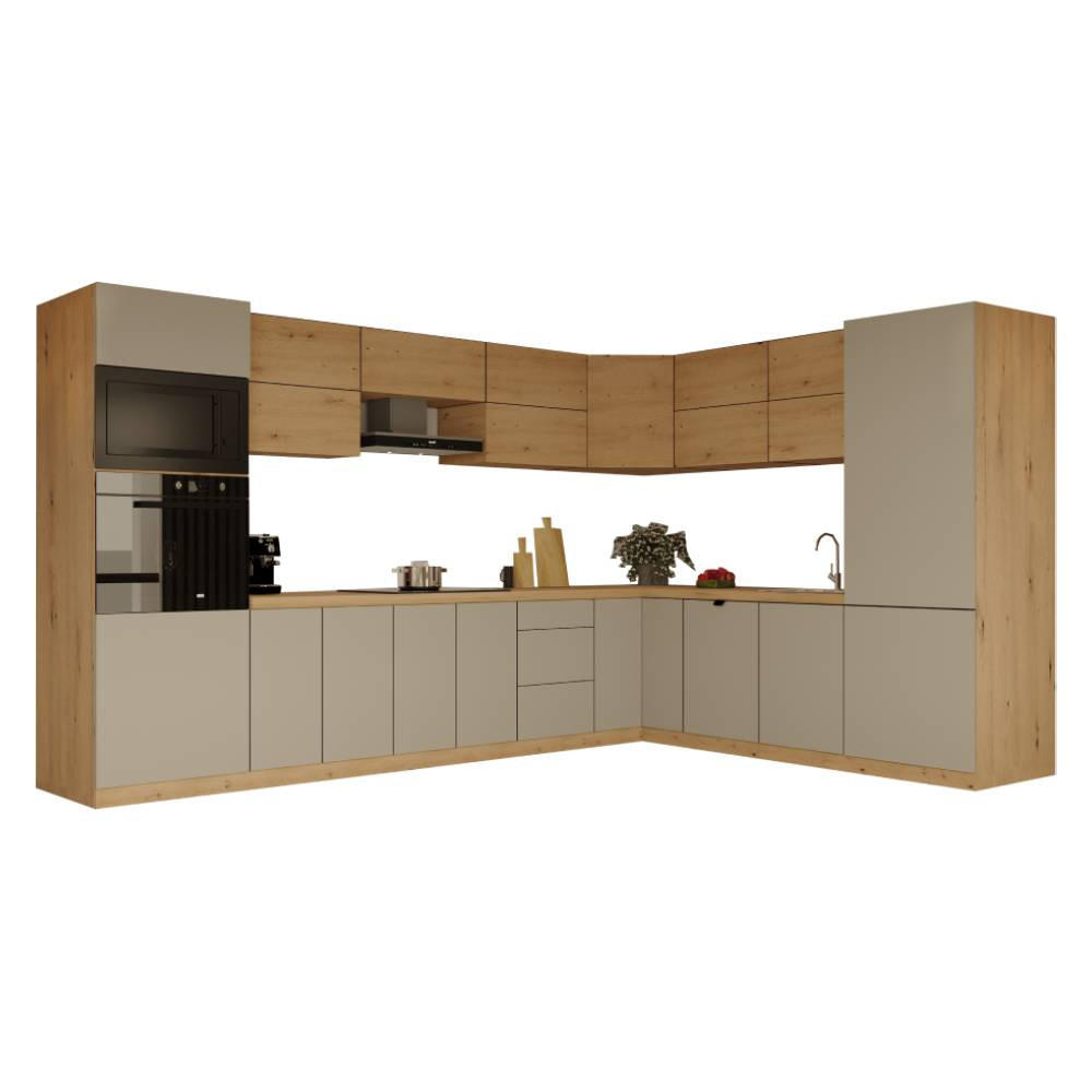 WINKELKÜCHE 360cm x 260cm- Langen KL11-M360 - in Beige /Artisan Eiche - Beige/Eiche Artisan, Holz (620/212/58cm)