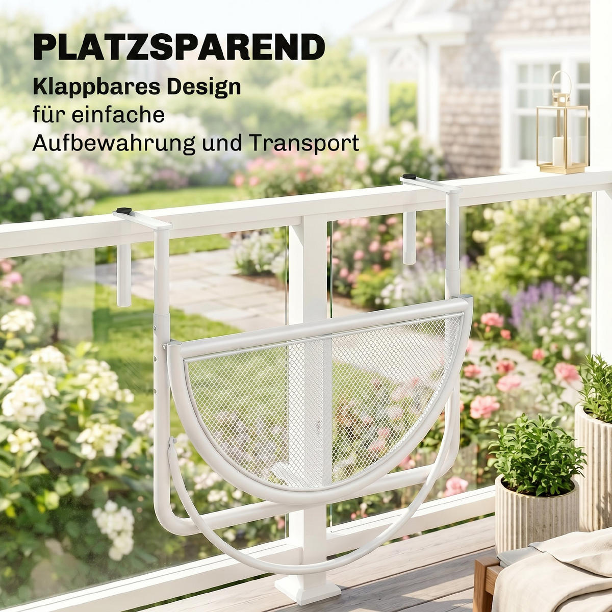 BALKONHÄNGETISCH, Weiß, Metall - Weiß, Metall (60/47/50cm) - Outsunny