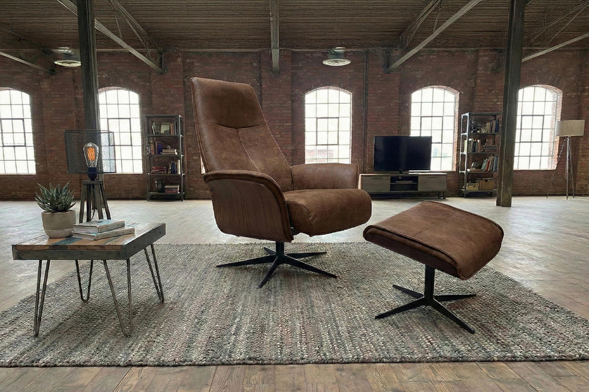 RELAXSESSEL FERREIRA Braun Lederfaserstoff Relaxfunktion - Schwarz/Braun, Leder/Metall (78/106/84cm) - KAWOLA
