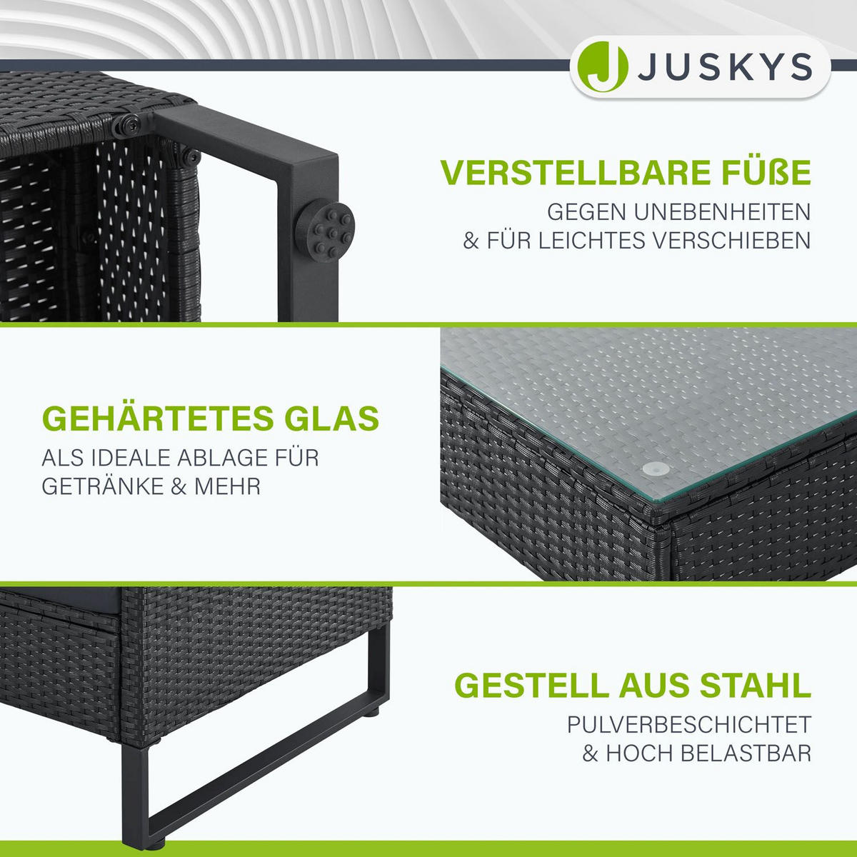 LOUNGEGARNITUR Santorini schwarz / grau - Schwarz, Kunststoff - Juskys