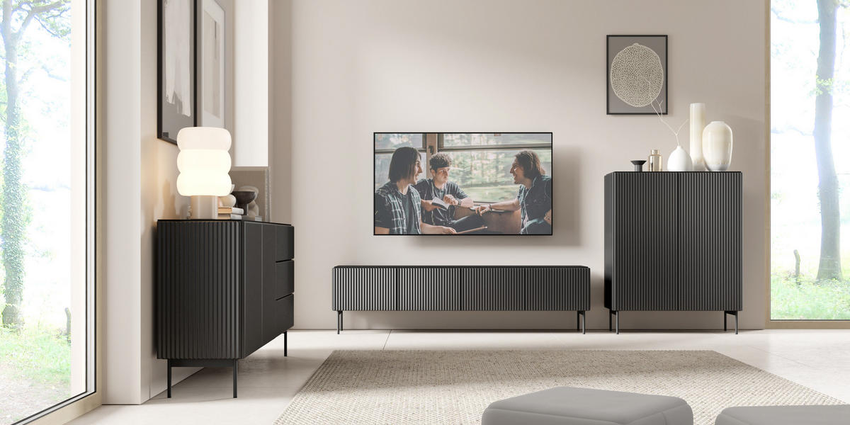 KOMMODE, schwarz, 195,2 x 81,2 x 39,8 cm - Schwarz, Holzwerkstoff (195.2/81.2/39.8cm) - 3XE LIVING