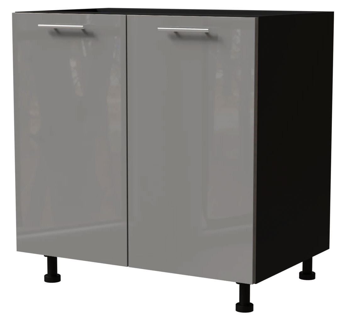 KÜCHENUNTERSCHRANK Essen D11/80 Grau Hochglanz / Schwarz Matt 80 / 50 / 82cm - Schwarz/Grau, Holz/Holzwerkstoff (80/82/50cm) - Feldmann-Wohnen