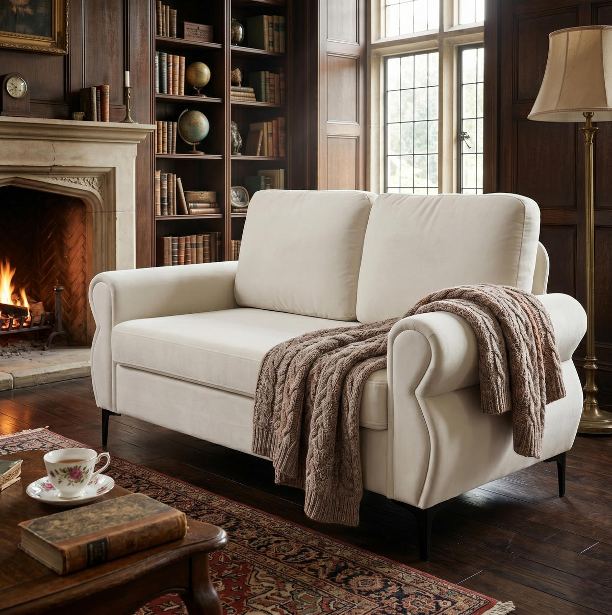 SOFA mit Federkern Sitzhöhe 49 cm Cream White - Weiß, Holzwerkstoff (173.5/92/81cm) - Meubliv