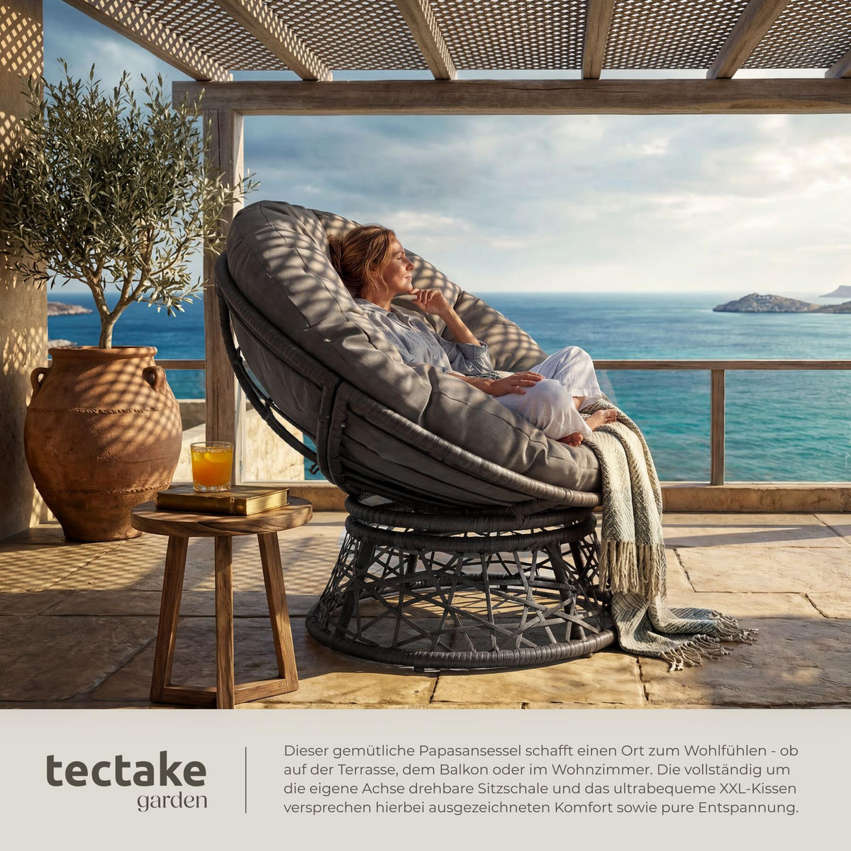 RATTANSESSEL Gargano, 92 x 80 x 80,5 cm, grau - Grau, Kunststoff (80/80.5/92cm) - tectake