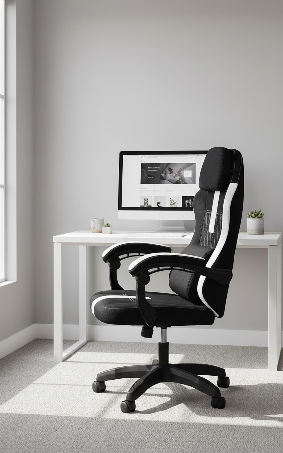 BÜROSTUHL Zayro Stoff schwarz/weiß - Schwarz/Weiß, Textil/Metall (65/132/65cm) - TPFLiving