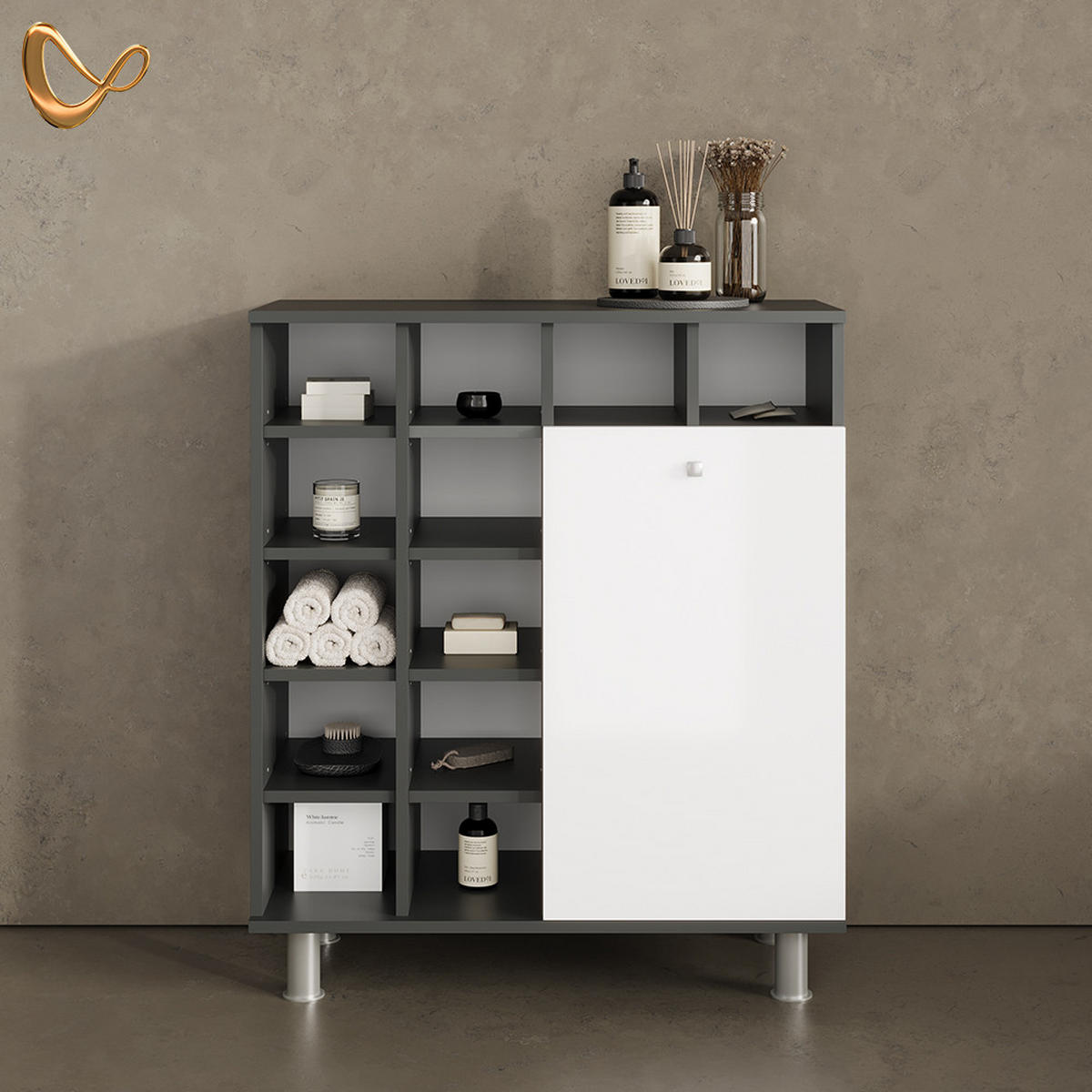 BADSCHRANK Fucino Weiß Hochglanz 78.4 x 91.6 cm - Weiß Hochglanz, Holzwerkstoff (78.4/91.6/34cm) - Livinity®