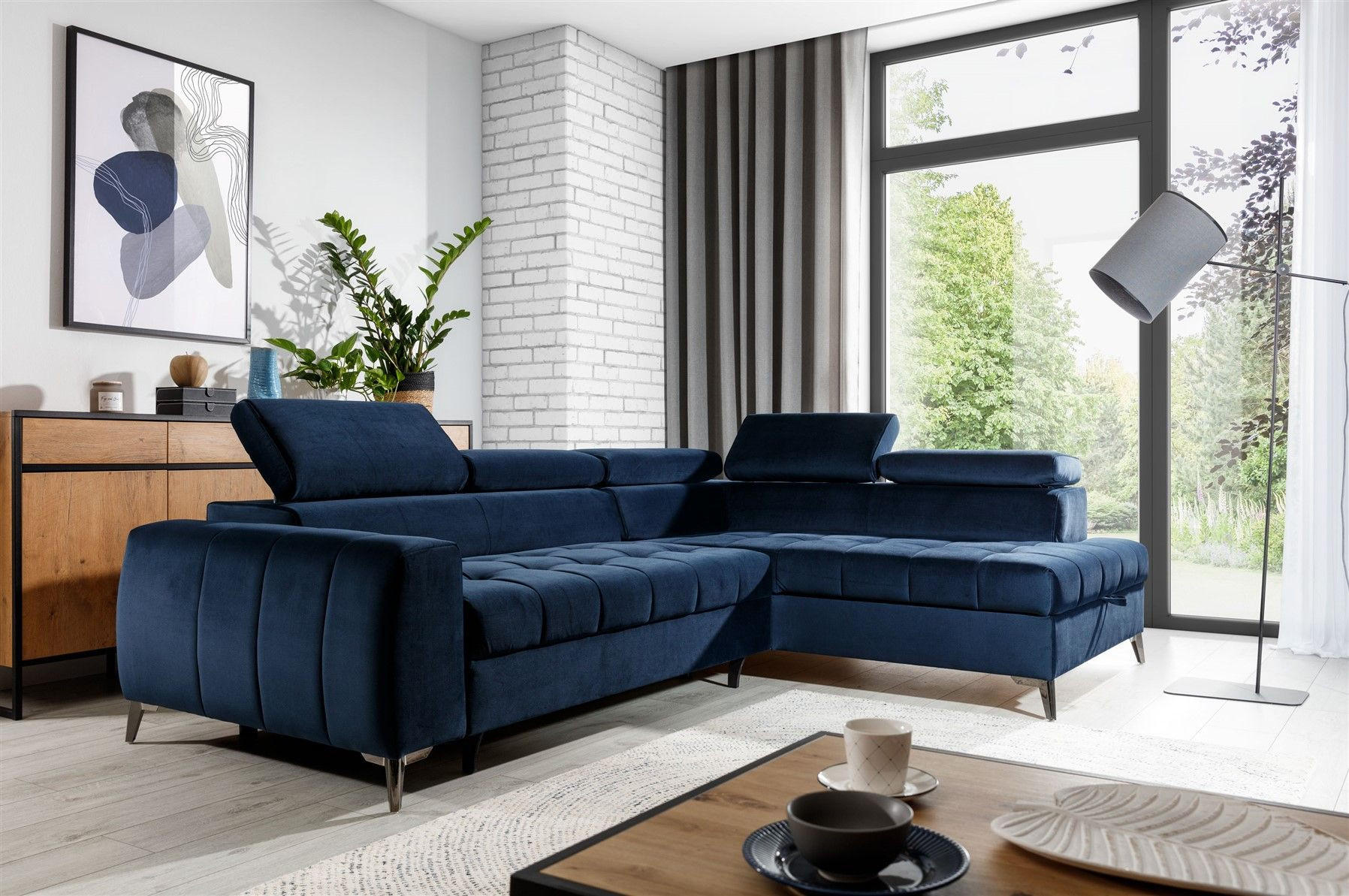 ECKSOFA Schlafsofa Agnesa In Salvador - Dunkelblau, Holzwerkstoff/Textil (275/200cm) - Fun Möbel