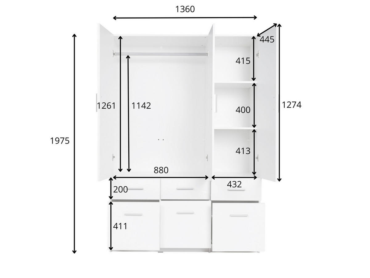 DREHTÜRENSCHRANK LUGERN 136/197,6/53,6cm 3-türig Eiche Wellington - Eichefarben, Holzwerkstoff (136/197.6/53.6cm) - MASSENO